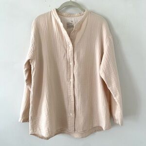 Muji Gauze Cotton Buttondown Collarless Shirt Size M